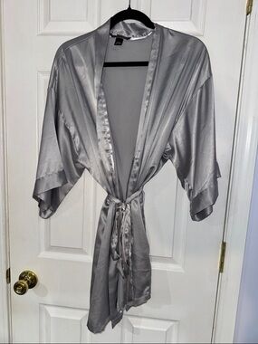 Victoria's Secret Silver Satin Wrap Robe- M/L